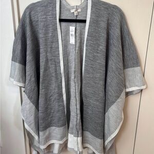 LOFT Charcoal and Ivory Open Front Cardigan